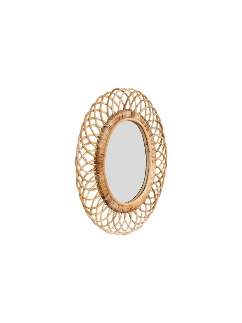 Creative Co-Op Woven Bamboo Oval Wall Mirror in Natural Beige 21.5” W x 19” H
